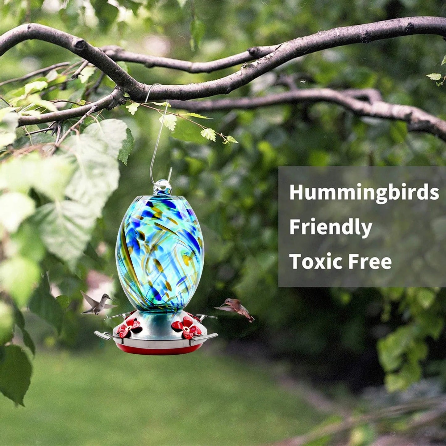 Sherum Hand Blown Glass Hummingbird Feeder - 25 Ounces