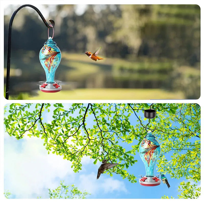 Sherum Hand Blown Glass Hummingbird Feeder - 25 Ounces