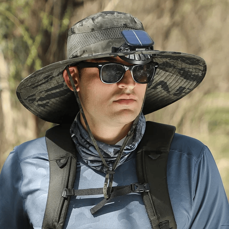 Sherum Wide Brim Solar Fan Outdoor Fishing Hat-Solar & USB Charging