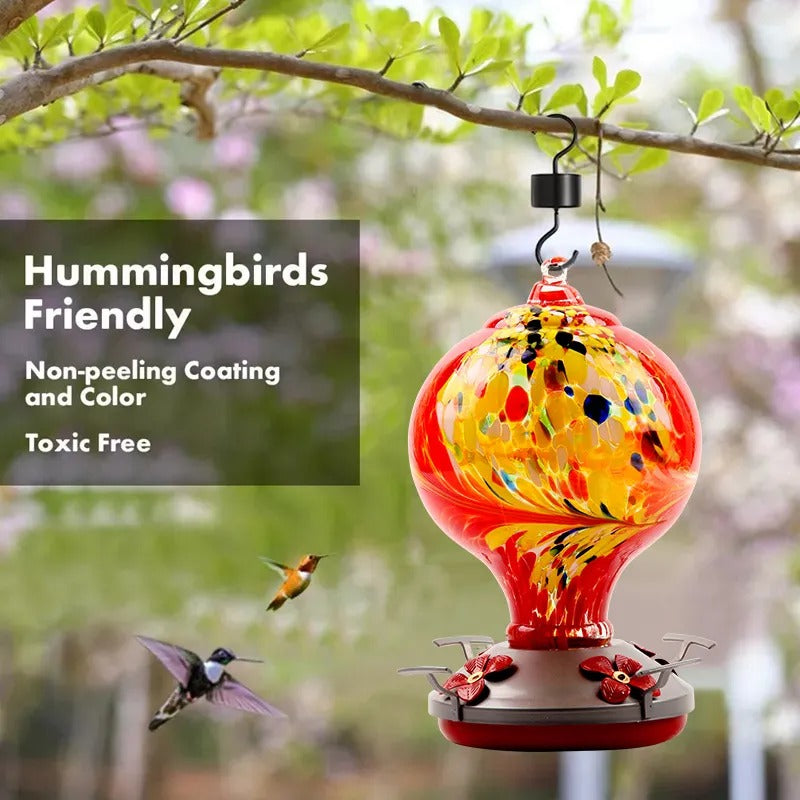 Sherum Hand Blown Glass Hummingbird Feeder - 32 Ounces