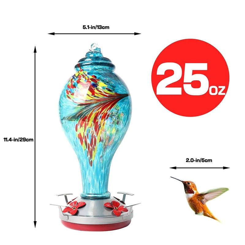 Sherum Hand Blown Glass Hummingbird Feeder - 25 Ounces