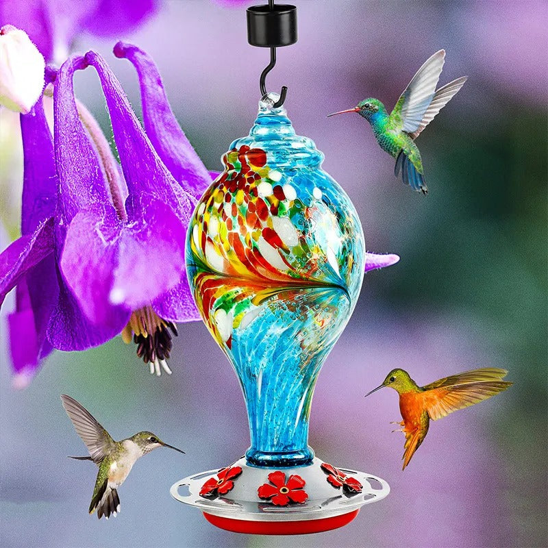 Sherum Hand Blown Glass Hummingbird Feeder - 25 Ounces