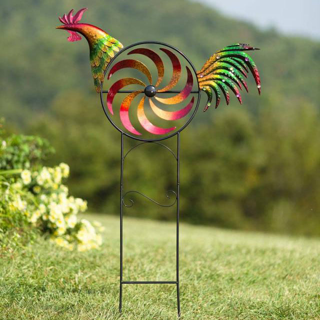 Sherum Iridescent Rooster Wind Spinner Garden Decor