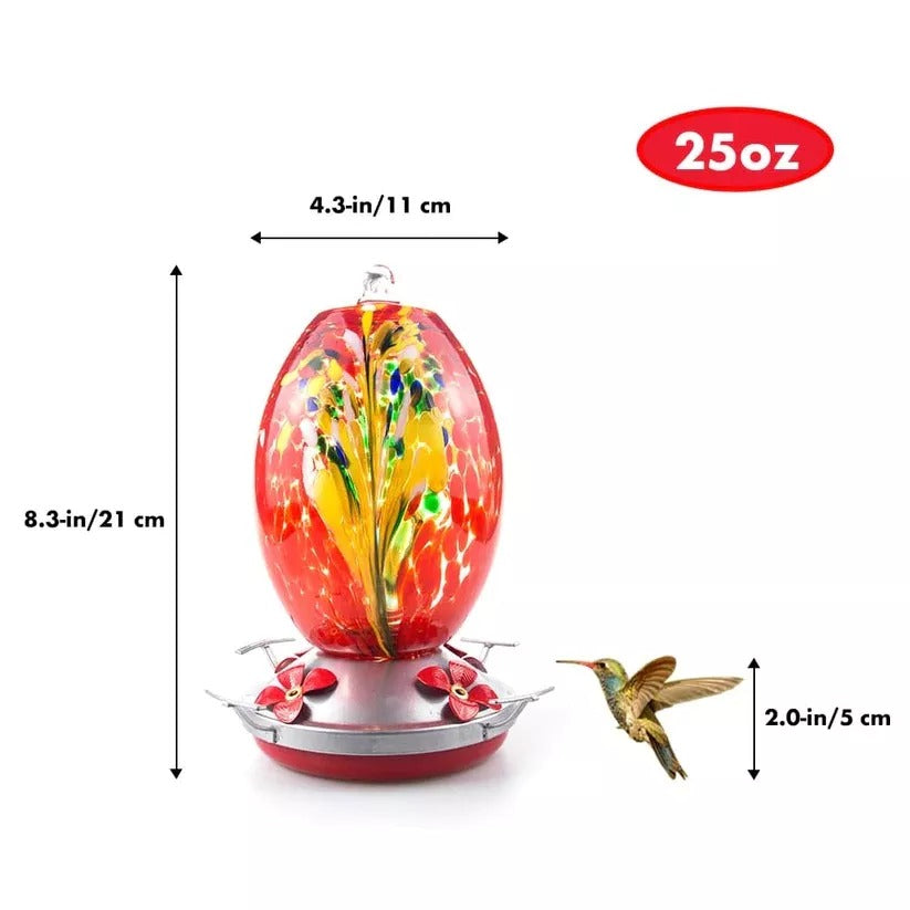 Sherum Hummingbird Feeder Hand Blown Glass - 25 Ounces